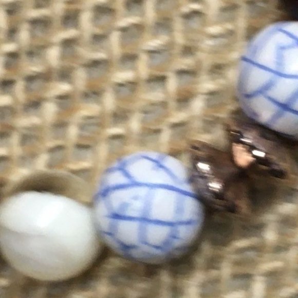 Beaded Stretch Bracelet Brown Copper Beige Blue White Crackle Round Faceted BoHo - Picture 2 of 4